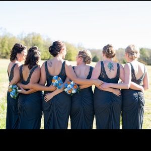 Long bridesmaid dress w/ lace Bodice-Graphite